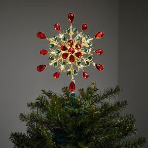 GE 9.5 Inch 35 LED Lights Green Red Gold White Jewels Christmas Tree Topper
